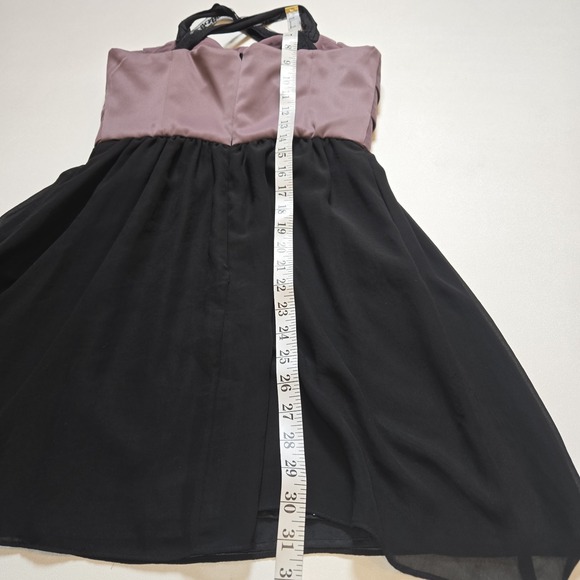 BCBGeneration Cocktail Dress Black Mauve Pleated Bodice Cross Strap Avant Size 4 - Picture 7 of 8